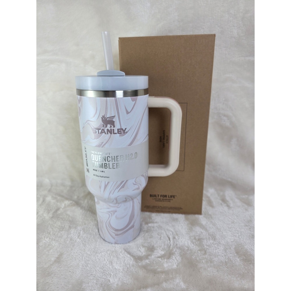 Authentic Stanley Quencher H2O Tumbler 40oz Rose Quartz‎ Swirl Insulated Cup